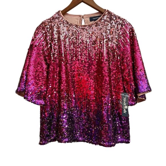 ModCloth Women’s NWT Pink and Purple Ombré Sequin Wide Sleeve Party Event Top - Picture 1 of 9